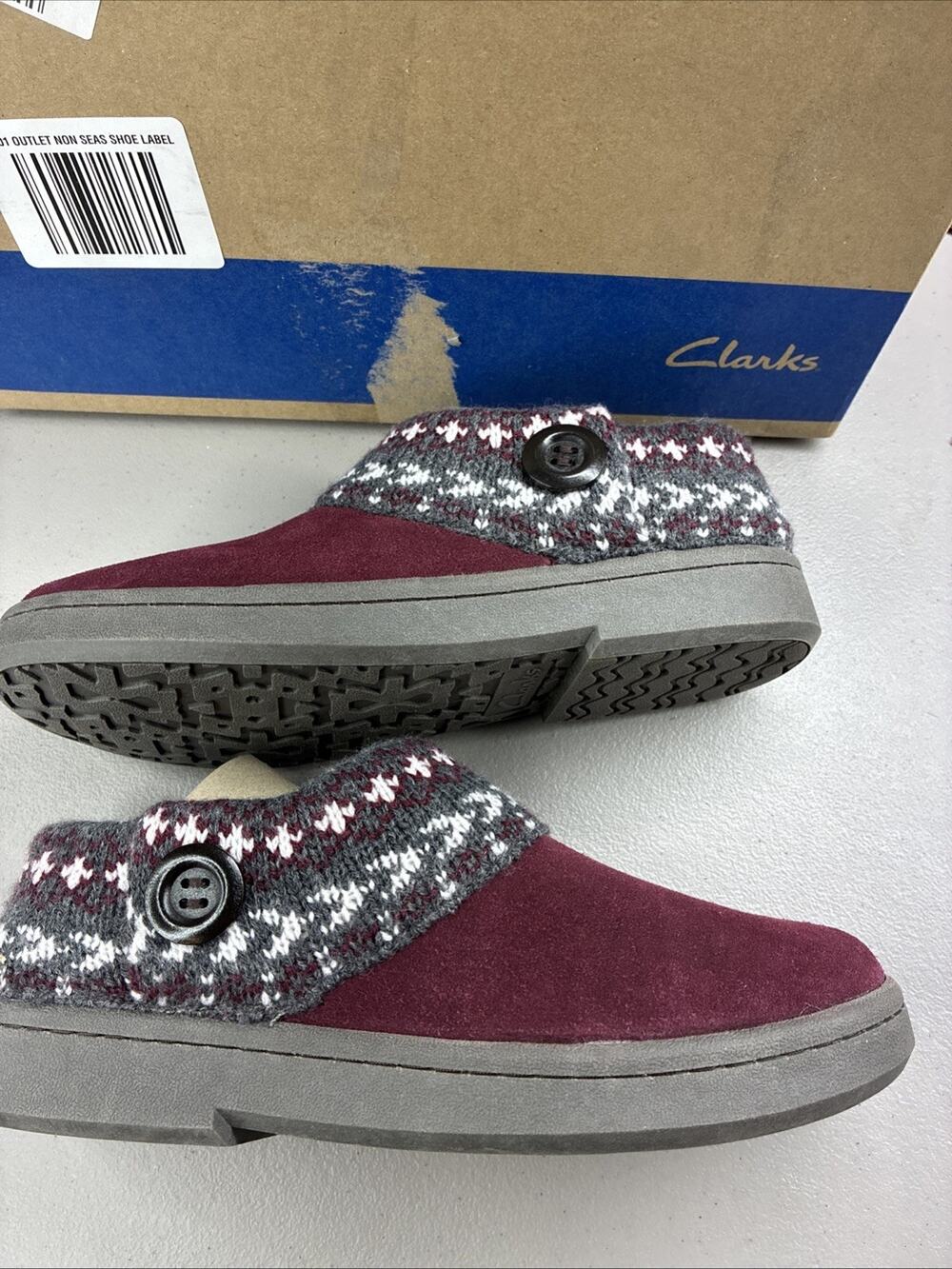 Clarks Slippers Womens Berry Knit Scuff Faux Fur Mule Cozy House Shoes Size 7